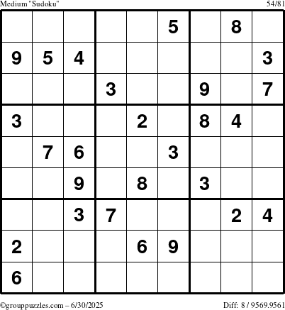 The grouppuzzles.com Medium Sudoku puzzle for Monday June 30, 2025