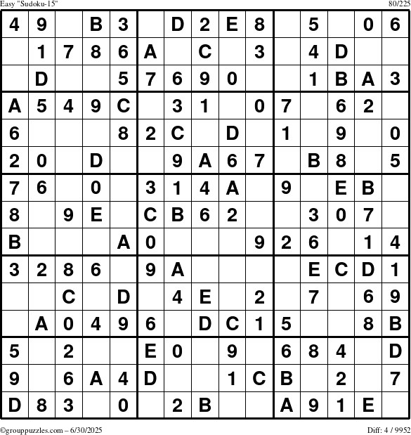 The grouppuzzles.com Easy Sudoku-15 puzzle for Monday June 30, 2025
