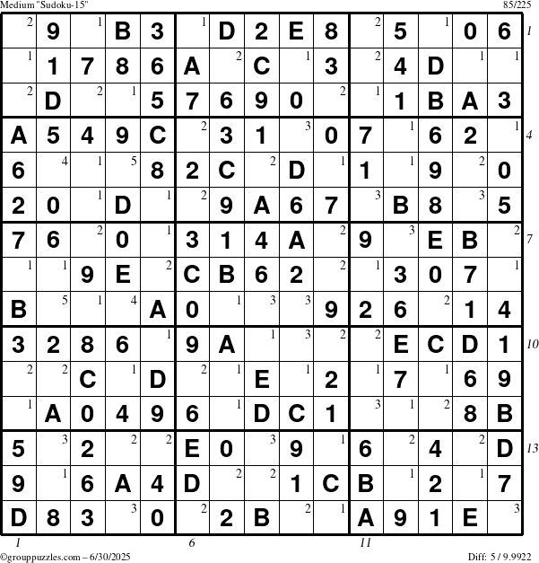 The grouppuzzles.com Medium Sudoku-15 puzzle for Monday June 30, 2025 with all 5 steps marked