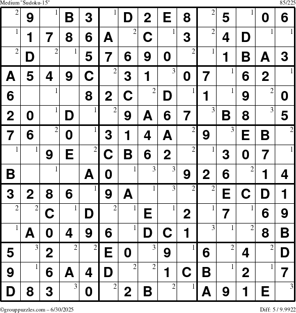The grouppuzzles.com Medium Sudoku-15 puzzle for Monday June 30, 2025 with the first 3 steps marked