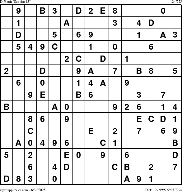 The grouppuzzles.com Difficult Sudoku-15 puzzle for Monday June 30, 2025