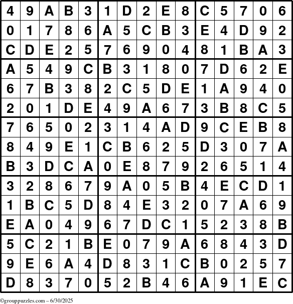 The grouppuzzles.com Answer grid for the Sudoku-15 puzzle for Monday June 30, 2025