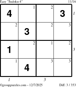 The grouppuzzles.com Easy Sudoku-4 puzzle for Sunday December 7, 2025 with all 3 steps marked