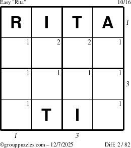 The grouppuzzles.com Easy Rita puzzle for Sunday December 7, 2025 with all 2 steps marked