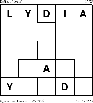 The grouppuzzles.com Difficult Lydia puzzle for Sunday December 7, 2025