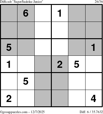 The grouppuzzles.com Difficult SuperSudoku-Junior puzzle for Sunday December 7, 2025