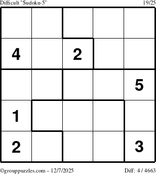 The grouppuzzles.com Difficult Sudoku-5 puzzle for Sunday December 7, 2025