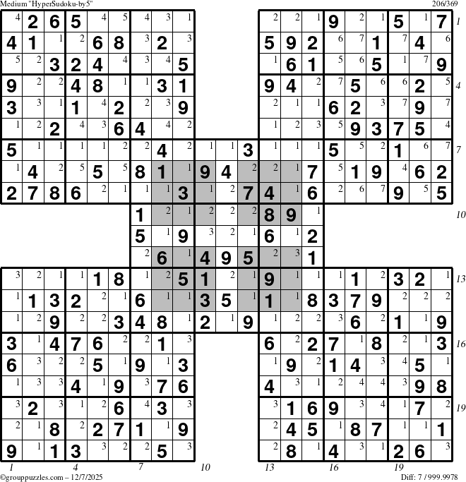 The grouppuzzles.com Medium HyperSudoku-by5 puzzle for Sunday December 7, 2025 with all 7 steps marked