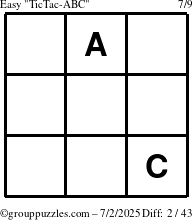 The grouppuzzles.com Easy TicTac-ABC puzzle for Wednesday July 2, 2025