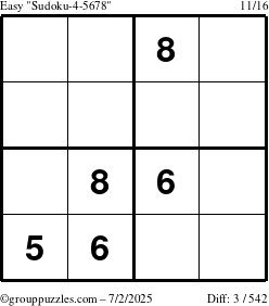 The grouppuzzles.com Easy Sudoku-4-5678 puzzle for Wednesday July 2, 2025