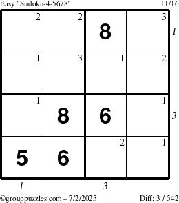 The grouppuzzles.com Easy Sudoku-4-5678 puzzle for Wednesday July 2, 2025 with all 3 steps marked