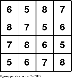 The grouppuzzles.com Answer grid for the Sudoku-4-5678 puzzle for Wednesday July 2, 2025