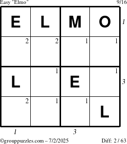 The grouppuzzles.com Easy Elmo puzzle for Wednesday July 2, 2025 with all 2 steps marked