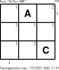 The grouppuzzles.com Easy TicTac-ABC puzzle for Wednesday July 2, 2025 with all 2 steps marked