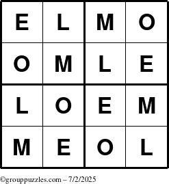 The grouppuzzles.com Answer grid for the Elmo puzzle for Wednesday July 2, 2025