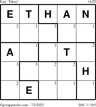 The grouppuzzles.com Easy Ethan puzzle for Wednesday July 2, 2025 with the first 3 steps marked