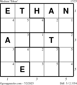 The grouppuzzles.com Medium Ethan puzzle for Wednesday July 2, 2025, suitable for printing, with all 5 steps marked