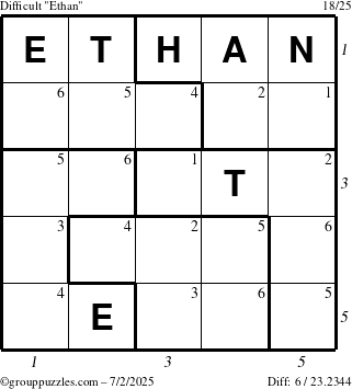 The grouppuzzles.com Difficult Ethan puzzle for Wednesday July 2, 2025 with all 6 steps marked