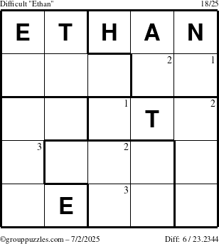 The grouppuzzles.com Difficult Ethan puzzle for Wednesday July 2, 2025 with the first 3 steps marked