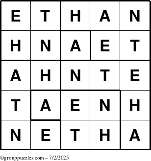 The grouppuzzles.com Answer grid for the Ethan puzzle for Wednesday July 2, 2025
