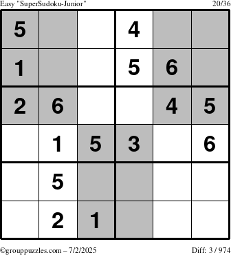 The grouppuzzles.com Easy SuperSudoku-Junior puzzle for Wednesday July 2, 2025