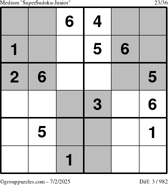 The grouppuzzles.com Medium SuperSudoku-Junior puzzle for Wednesday July 2, 2025