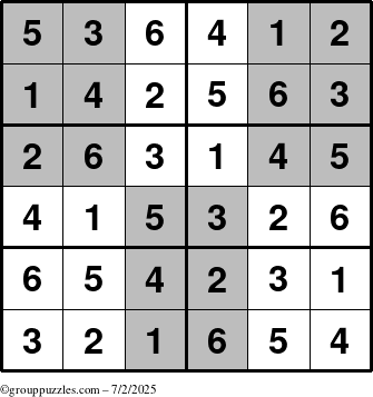 The grouppuzzles.com Answer grid for the SuperSudoku-Junior puzzle for Wednesday July 2, 2025