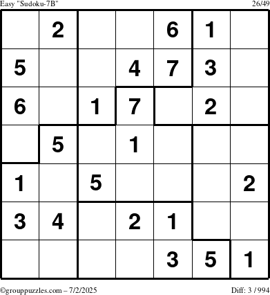 The grouppuzzles.com Easy Sudoku-7B puzzle for Wednesday July 2, 2025