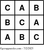 The grouppuzzles.com Answer grid for the TicTac-ABC puzzle for Wednesday July 2, 2025