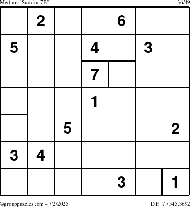 The grouppuzzles.com Medium Sudoku-7B puzzle for Wednesday July 2, 2025
