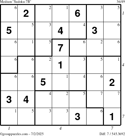 The grouppuzzles.com Medium Sudoku-7B puzzle for Wednesday July 2, 2025 with all 7 steps marked