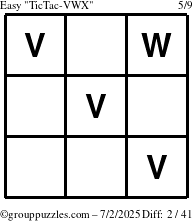 The grouppuzzles.com Easy TicTac-VWX puzzle for Wednesday July 2, 2025