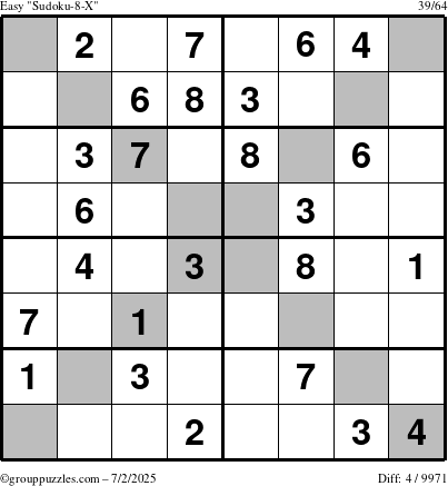 The grouppuzzles.com Easy Sudoku-8-X puzzle for Wednesday July 2, 2025
