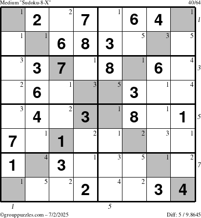 The grouppuzzles.com Medium Sudoku-8-X puzzle for Wednesday July 2, 2025 with all 5 steps marked