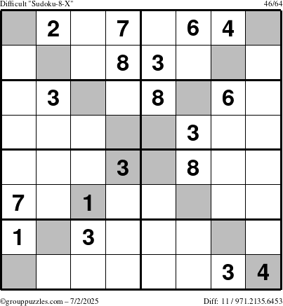The grouppuzzles.com Difficult Sudoku-8-X puzzle for Wednesday July 2, 2025