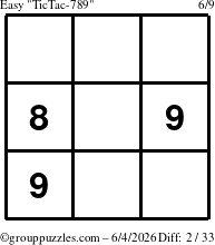 The grouppuzzles.com Easy TicTac-789 puzzle for Thursday June 4, 2026