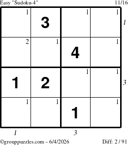The grouppuzzles.com Easy Sudoku-4 puzzle for Thursday June 4, 2026 with all 2 steps marked