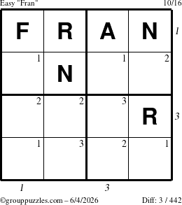 The grouppuzzles.com Easy Fran puzzle for Thursday June 4, 2026 with all 3 steps marked