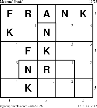 The grouppuzzles.com Medium Frank puzzle for Thursday June 4, 2026, suitable for printing, with all 4 steps marked