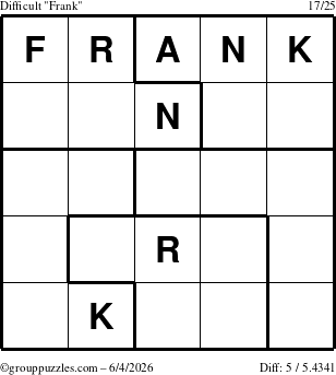 The grouppuzzles.com Difficult Frank puzzle for Thursday June 4, 2026