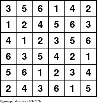 The grouppuzzles.com Answer grid for the Sudoku-Junior puzzle for Thursday June 4, 2026