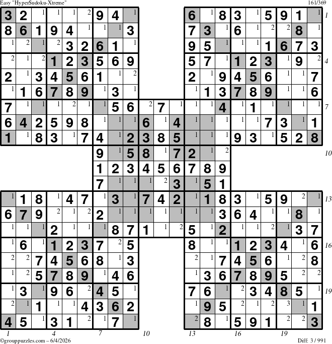 The grouppuzzles.com Easy cover-HyperXtreme puzzle for Thursday June 4, 2026, suitable for printing, with all 3 steps marked
