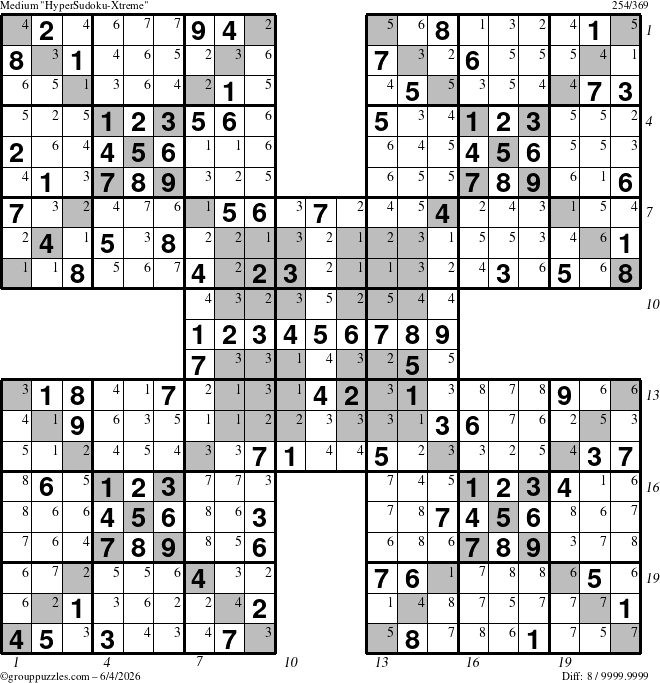 The grouppuzzles.com Medium cover-HyperXtreme puzzle for Thursday June 4, 2026, suitable for printing, with all 8 steps marked
