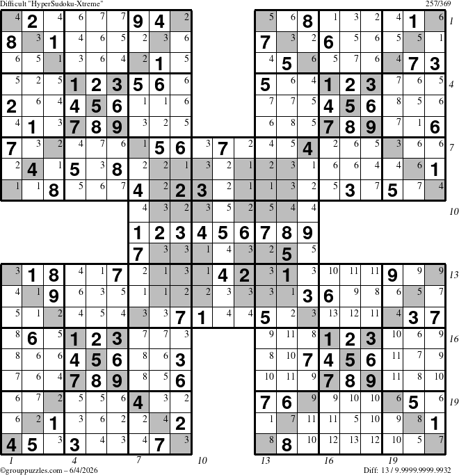 The grouppuzzles.com Difficult cover-HyperXtreme puzzle for Thursday June 4, 2026 with all 13 steps marked