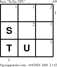 The grouppuzzles.com Easy TicTac-STU puzzle for Thursday June 4, 2026 with all 2 steps marked