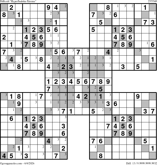The grouppuzzles.com Difficult cover-HyperXtreme puzzle for Thursday June 4, 2026 with the first 3 steps marked