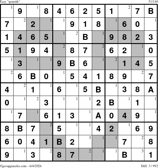 The grouppuzzles.com Easy tpsmith puzzle for Thursday June 4, 2026 with the first 3 steps marked