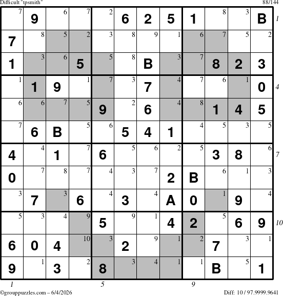 The grouppuzzles.com Difficult tpsmith puzzle for Thursday June 4, 2026 with all 10 steps marked