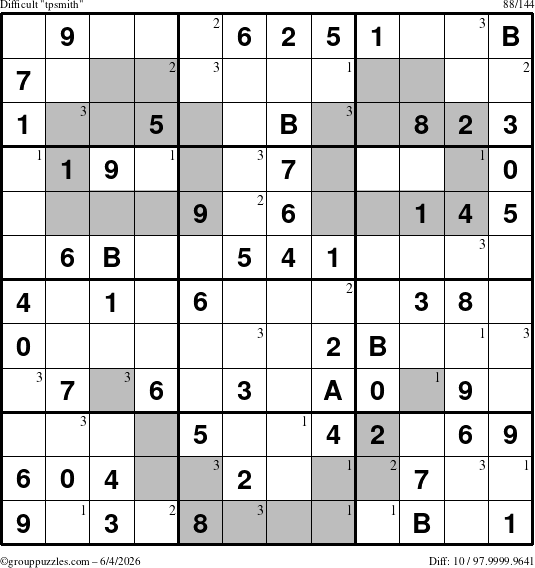 The grouppuzzles.com Difficult tpsmith puzzle for Thursday June 4, 2026 with the first 3 steps marked