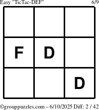 The grouppuzzles.com Easy TicTac-DEF puzzle for Tuesday June 10, 2025